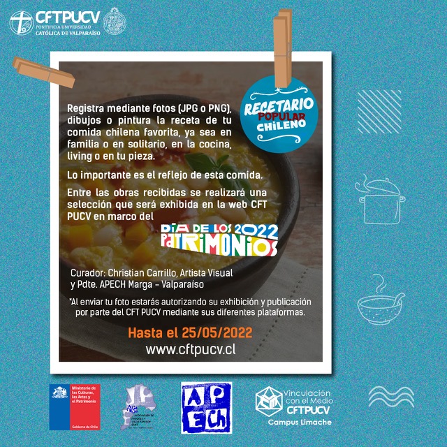 CFT PUCV Sede Limache invita a la comunidad a fotografiar comida típica y participar del “Recetario Popular Chileno” en el Día del Patrimonio