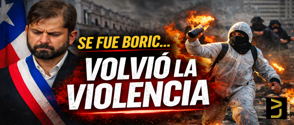Miniatura del video que muestra a Gabriel Boric junto a disturbios y encapuchados lanzando molotov, representando el regreso de la violencia en las calles tras el cambio de mando presidencial en Chile.